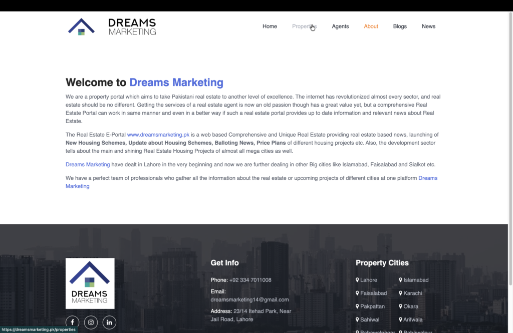 Dreams Marketing — Connecting Property Discovery, Project Information, and Buyer Enquiries screenshot